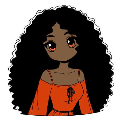 a black anime girl with long afro hair