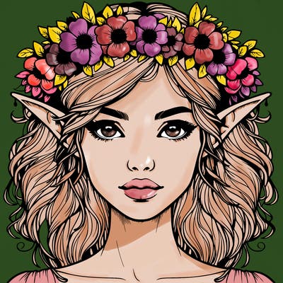 realistic female elf with flower crown