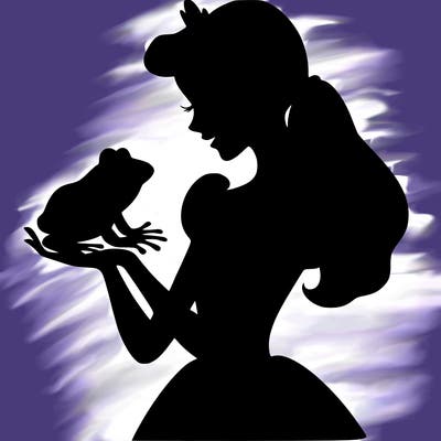 a shadow of a princess holding a frog realistic