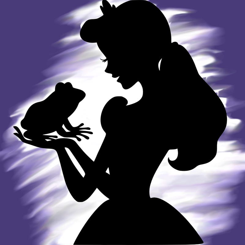 a shadow of a princess holding a frog realistic