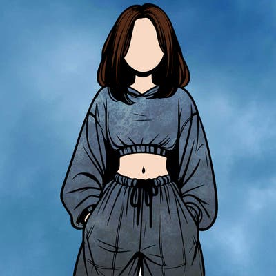 realistic girl faceless with baggy pants and a crop top