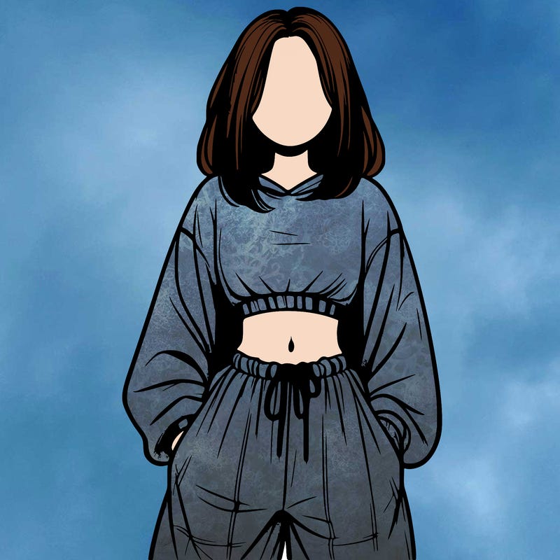 realistic girl faceless with baggy pants and a crop top