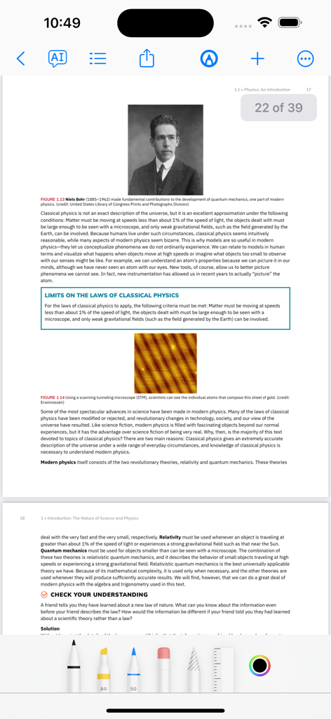 Epub Reader with AI app displaying a textbook page with digital annotation tools