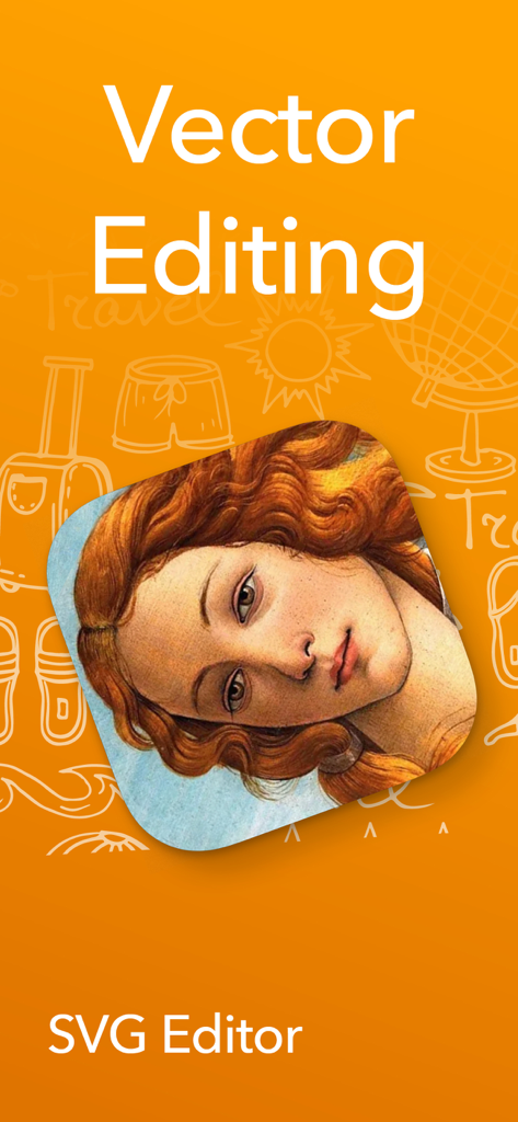 SVG Vector Editor Sketch Maker - Bildschirmansicht der SVG Editor App für Vektorgrafikdesign mit einem künstlerischen Porträt.