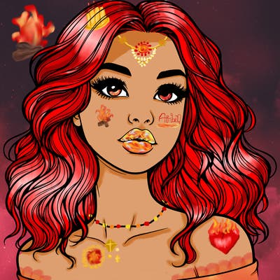 realistic girl with wavy hair and lips