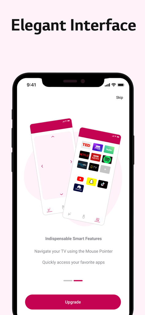 Magic Remote Control WebOS TV - Pantalla de iPhone mostrando la elegante interfaz de la aplicación Magic Remote Control para TV WebOS con panel táctil y acceso rápido a aplicaciones.