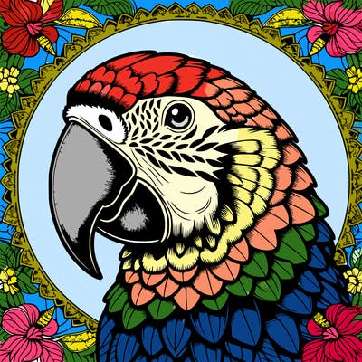 realistic parrot mandala