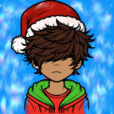 boy with messy hair. hair covering eyes with christmas hat and a smile and handsome realisic