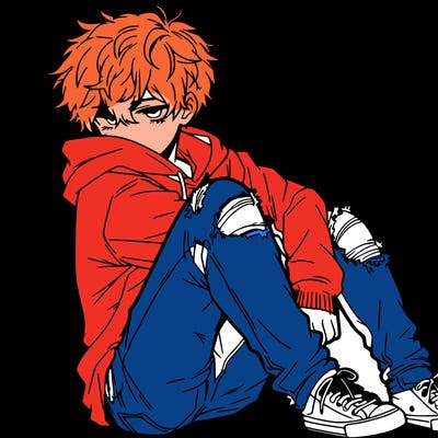 a male hoddie ripped jeans messy hair anime