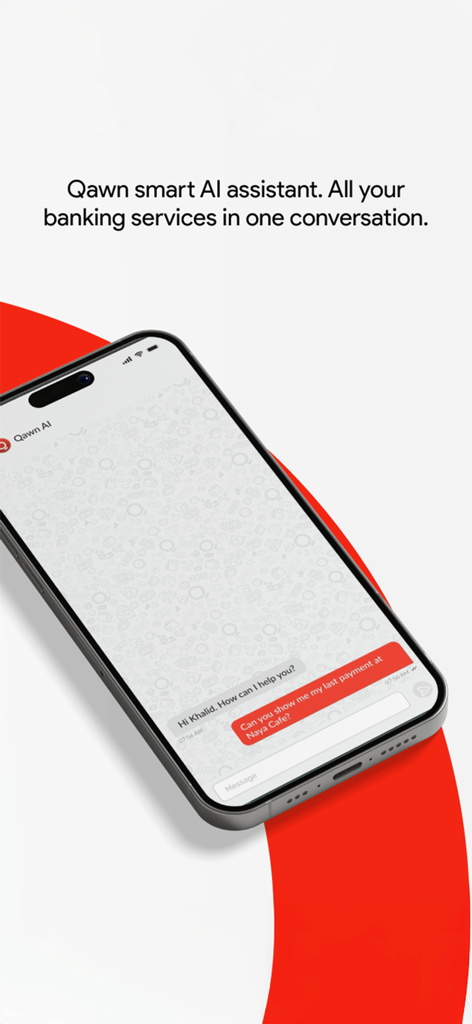 QawnスマートAIアシスタントのチャットインターフェース、モバイルバンキング用