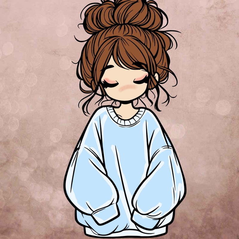 girl with baggy sweatshirt and messy bun