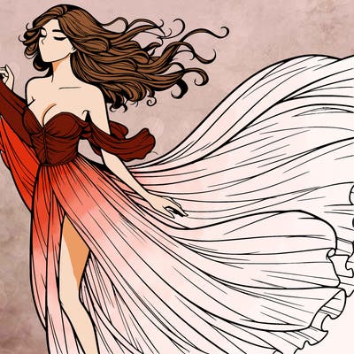 realistic woman in dress flowing the the wind