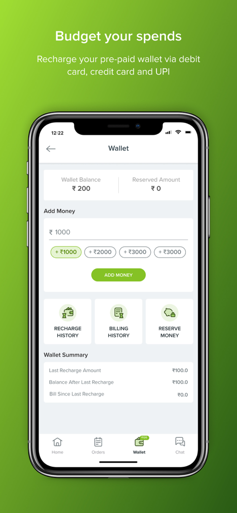 The bbdaily app wallet interface showing balance information and recharge options for managing grocery budgets.