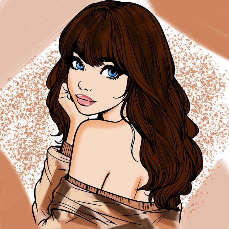 realistic girl with bangs looking over her shoulder