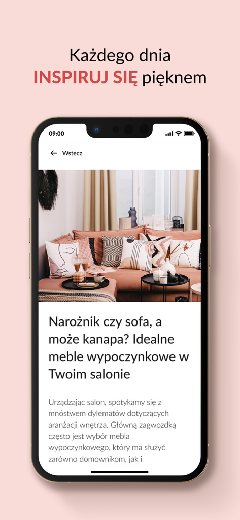 Homla - Mobile app screenshot showing living room furniture inspiration and design tips