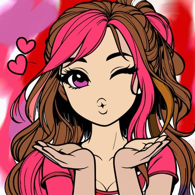 realistic girl winking and blowing a kiss while making heart hands