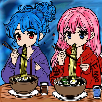 girls eating ramen