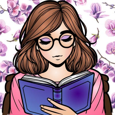 girl reading with glasses realistic