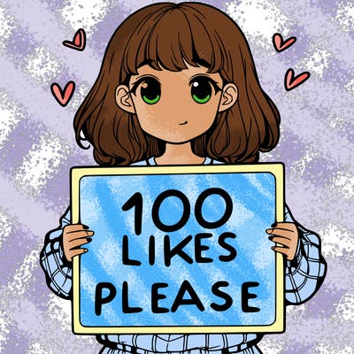 a girl holding a sign saying 100 likes please