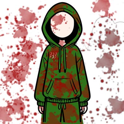 faceless girl in a tracksuit with a hood on and no hair