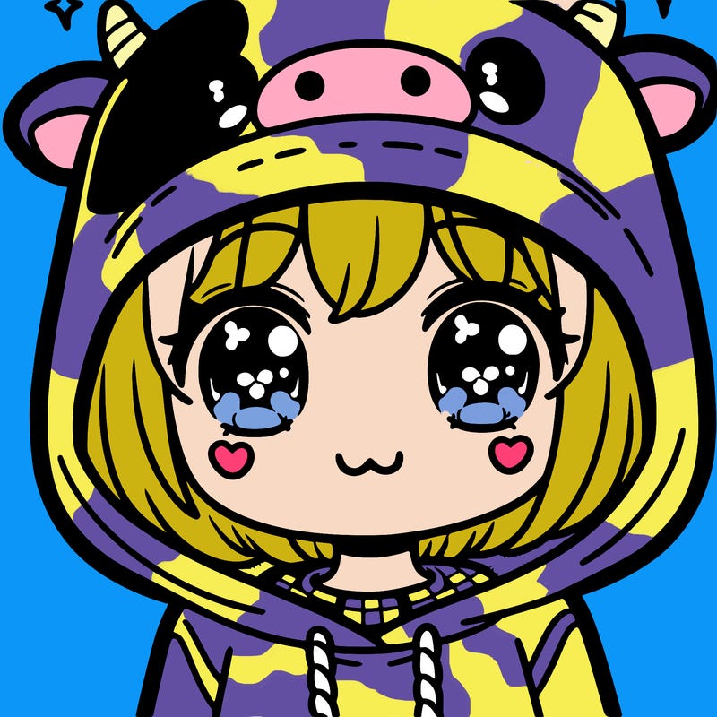 kawaii girl with cow hoodie