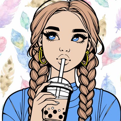realistic girl with braided hair drinking boba
