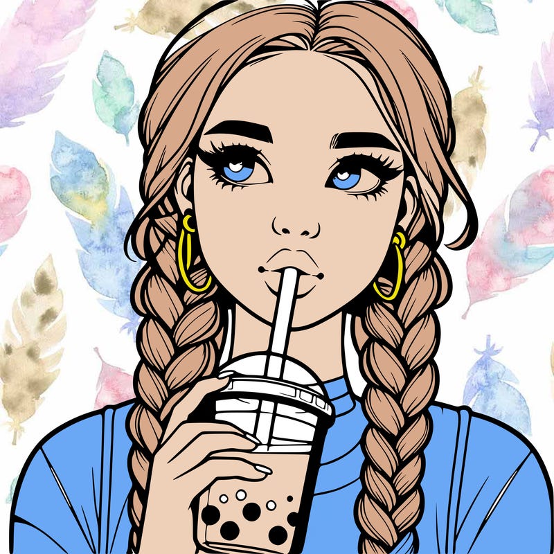 realistic girl with braided hair drinking boba