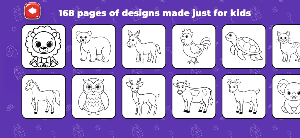 Drawing for Kids Coloring Book - Menú de la aplicación Colorino que muestra diseños para colorear de animales para niños