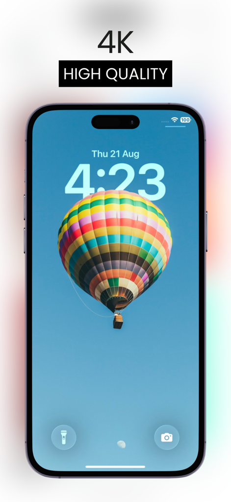 Wallbyte: 4k Wallpapers - iPhone lock screen displaying a vibrant 4K hot air balloon wallpaper from Wallbyte
