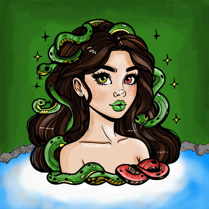 realistic girl with snakes as hair