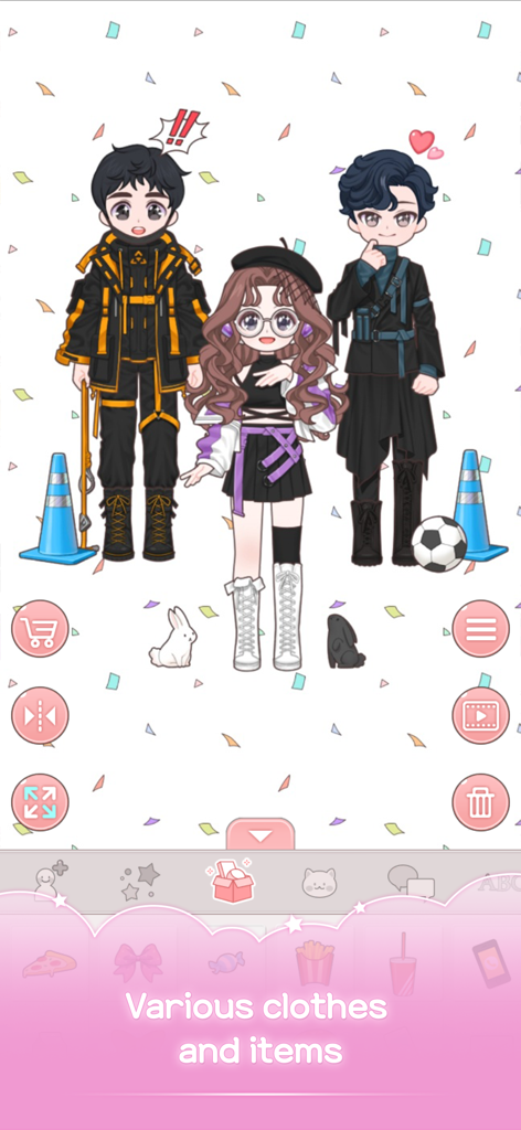 Lily Style - Três personagens em estilo anime usando roupas estilosas com vários itens de acessório no aplicativo Lily Style