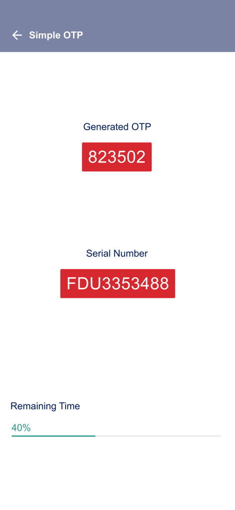 Cathay Bank Sec Code Generator - Cathay Bank app screen showing a generated one time password and serial number
