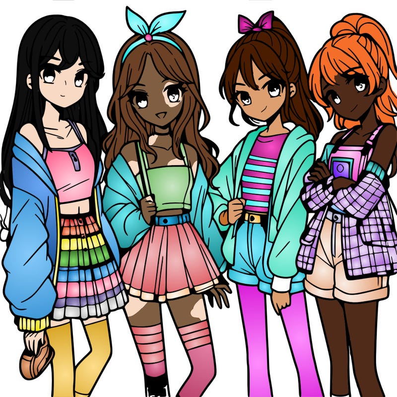 teen manga girls group of 4
