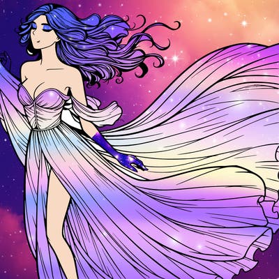 realistic woman in dress flowing the the wind