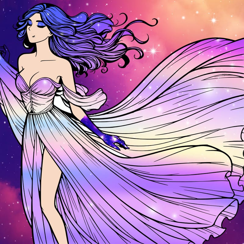 realistic woman in dress flowing the the wind