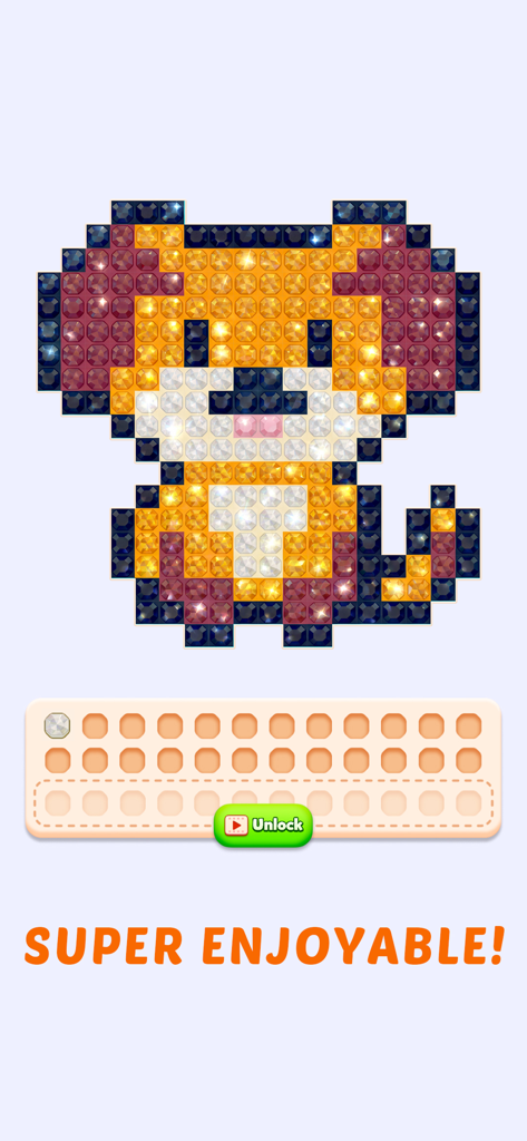 Jewel Coloring - A sparkling dog pixel art design made of various colored jewels in the Jewel Coloring mobile game.