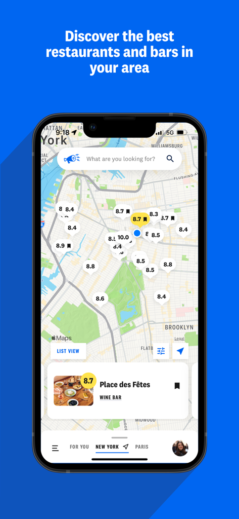 The Infatuation - Map view of The Infatuation app showing restaurant ratings and recommendations in New York City