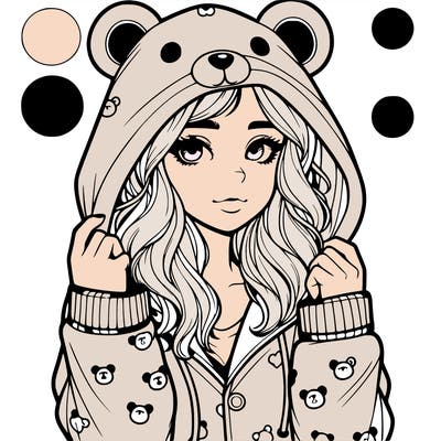 realistic girl in a animal pjs hoodie
