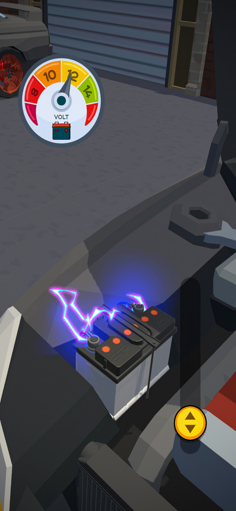 Mechanic Simulator - 정비소 시뮬레이터의 전기 수리 작업 중 스파크가 튀는 자동차 배터리