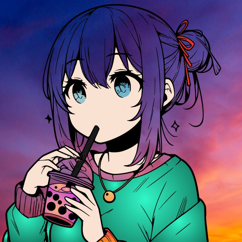 manga character drinking boba