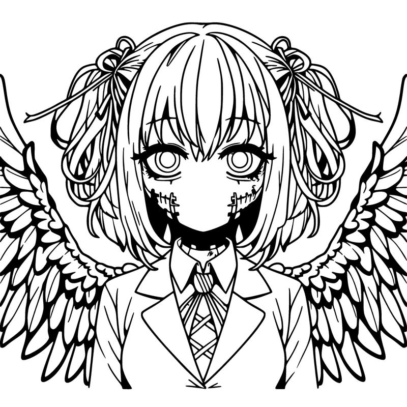 anime creepy adult woman with wings