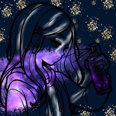 a realistic girl spray painting