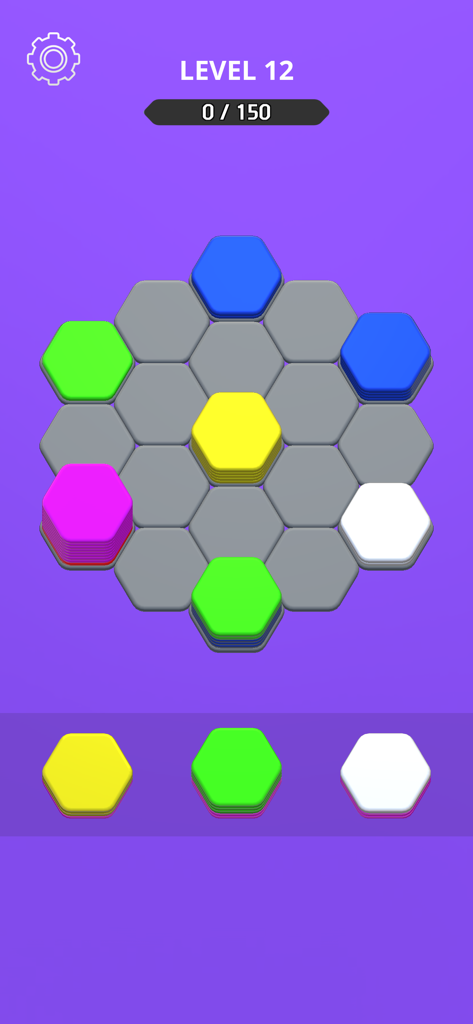 Hexa Sort Puzzle - Gameplay screen of Hexa Sort Puzzle showing colorful hexagon stacks on a grey grid