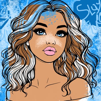 realistic girl with wavy hair and lips