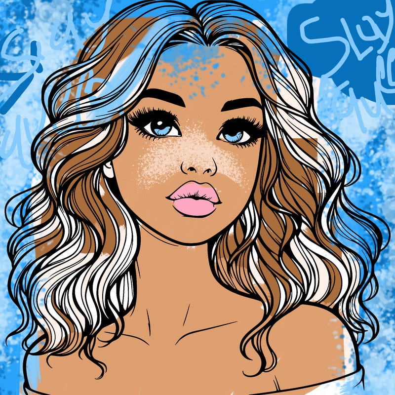 realistic girl with wavy hair and lips