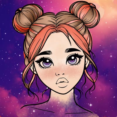 realistic girl with two buns on her head