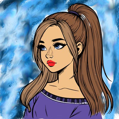 realistic girl with a high ponytail