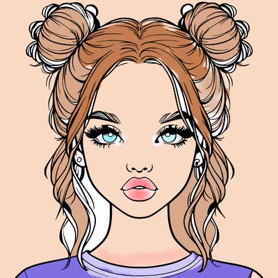 realistic girl with two buns in hair and lips