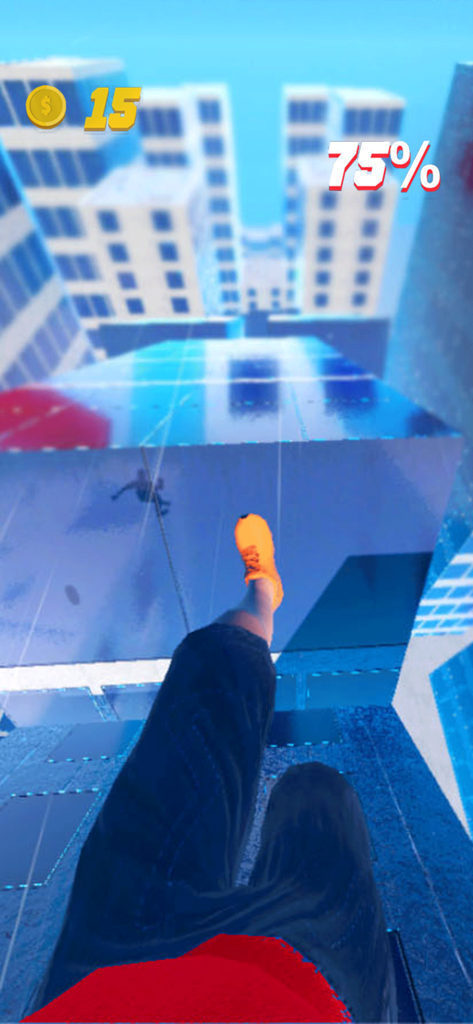 Rooftop Run - First person perspective of a character leaping between skyscrapers in the Rooftop Run parkour game