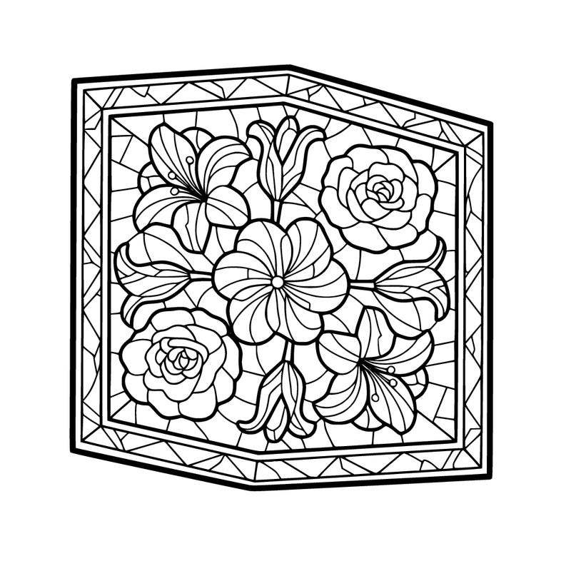stain glass flowers in square frame